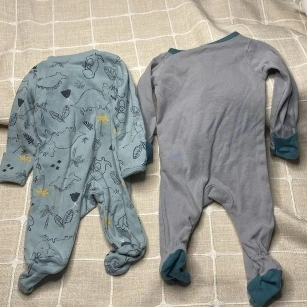 Carter's‎ Cloud Island Infant Sleepers Kids NB Blue Gray Dinosaur 2-Way Zip Set